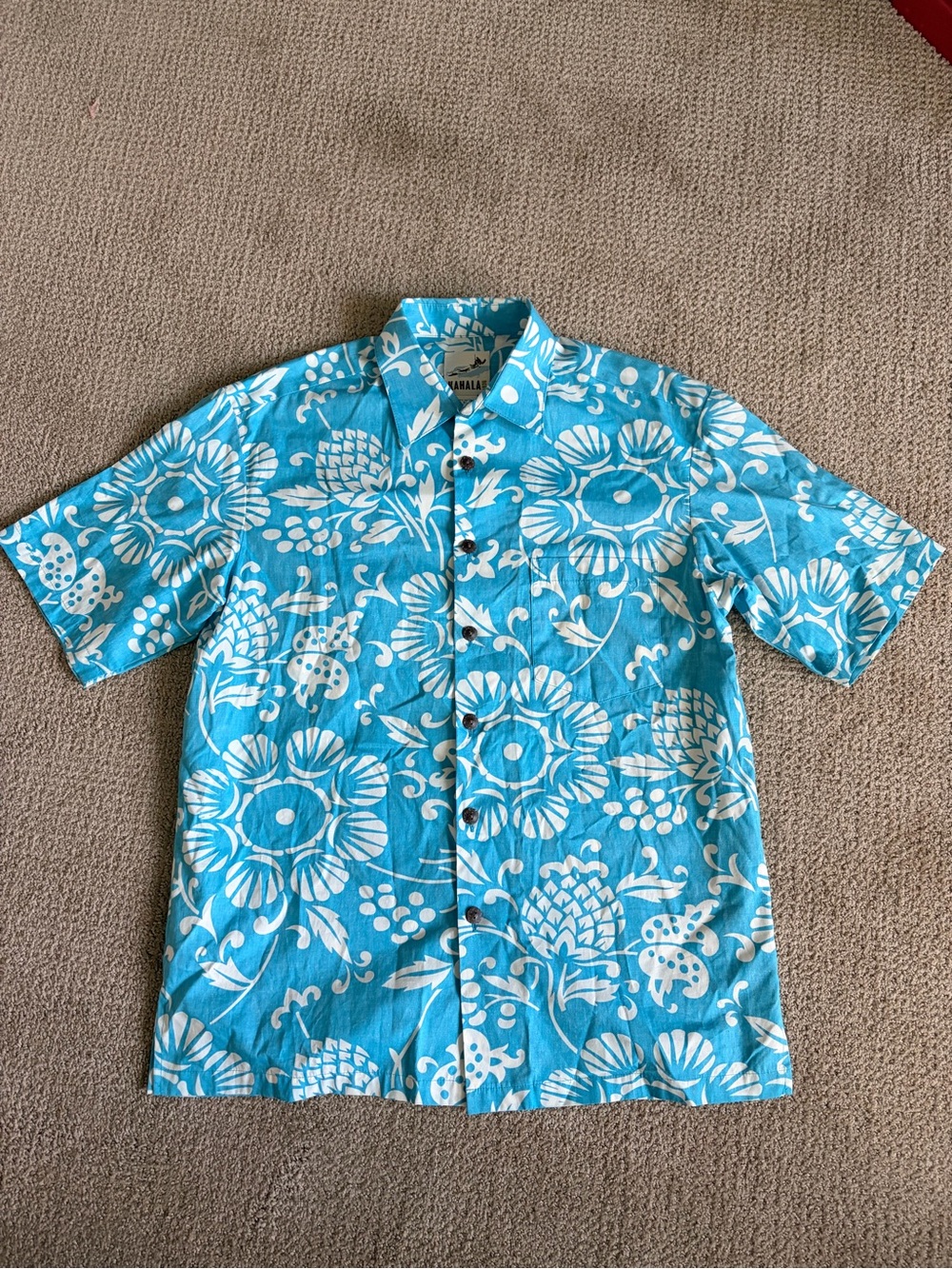 Kahala Mens Blue Floral Short-Sleeve Button-Up Shirt